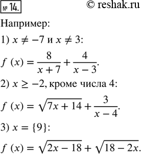Изображение 14. Задайте формулой какую-нибудь функцию, областью определения которой является:1) множество действительных чисел, кроме чисел -7 и 3:2) множество действительных...